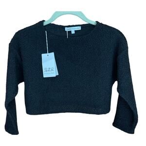 Patrizia Pepe Girls Black Maglia Boucle Long Sleeve Crew Neck Sweater Size S NWT
